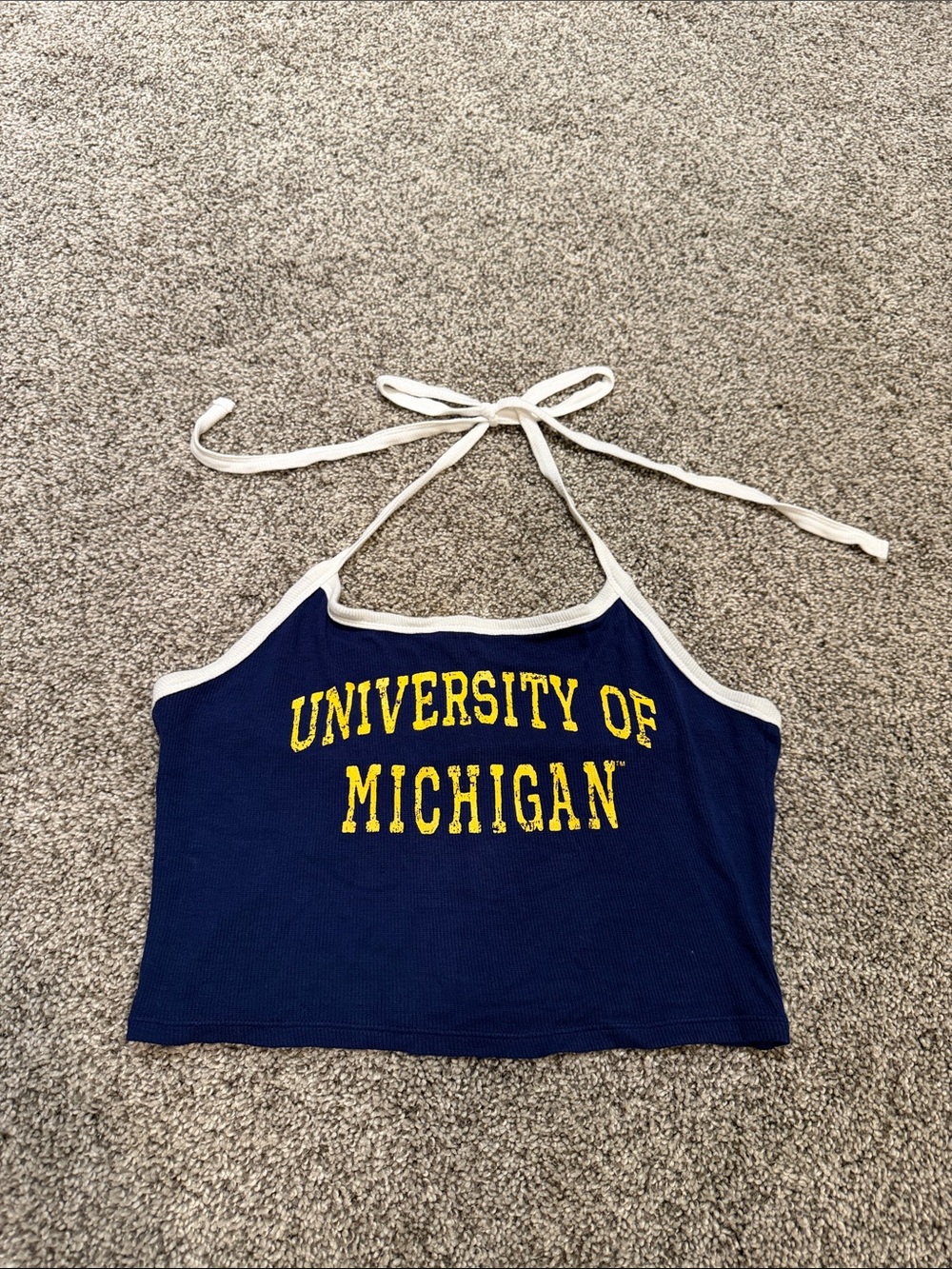 University of Michigan Wolverines Navy Halter Crop Top Y2K Game Day